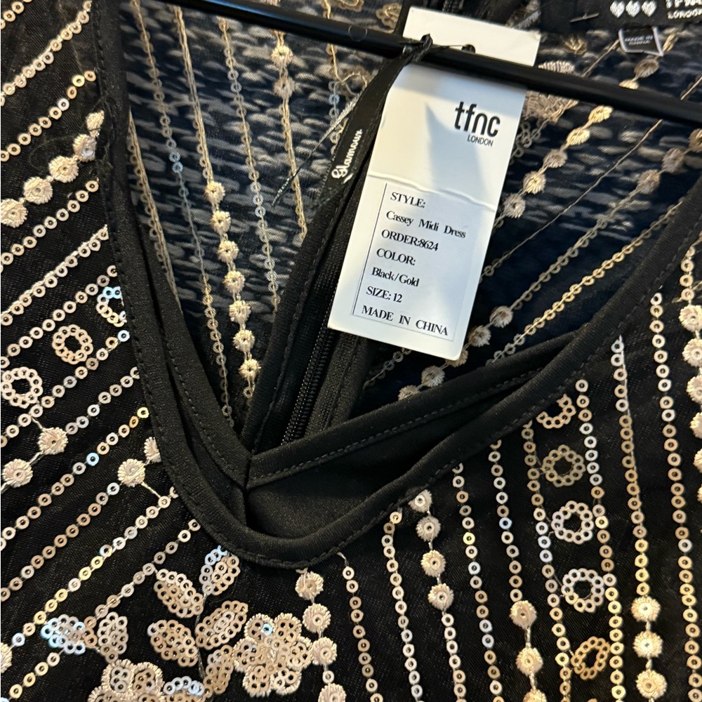 TFNC Elegant Black and Gold Sequin Dress